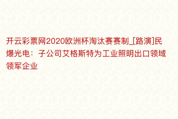 开云彩票网2020欧洲杯淘汰赛赛制_[路演]民爆光电：子公司艾格斯特为工业照明出口领域领军企业