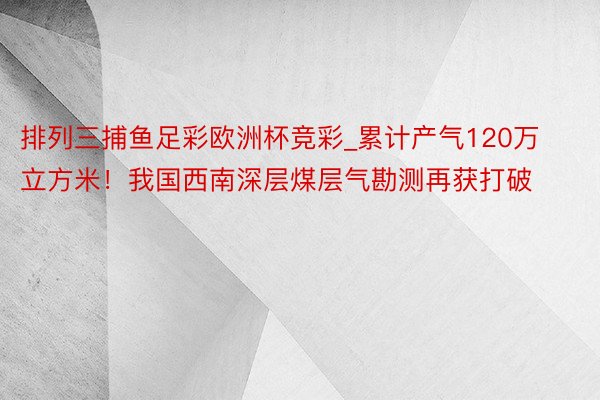 排列三捕鱼足彩欧洲杯竞彩_累计产气120万立方米！我国西南深层煤层气勘测再获打破
