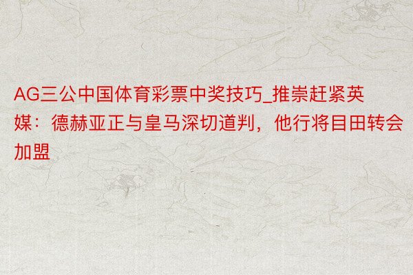 AG三公中国体育彩票中奖技巧_推崇赶紧英媒：德赫亚正与皇马深切道判，他行将目田转会加盟