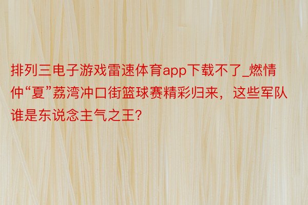 排列三电子游戏雷速体育app下载不了_燃情仲“夏”荔湾冲口街篮球赛精彩归来，这些军队谁是东说念主气之王？