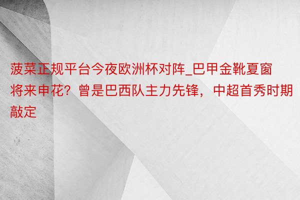 菠菜正规平台今夜欧洲杯对阵_巴甲金靴夏窗将来申花？曾是巴西队主力先锋，中超首秀时期敲定